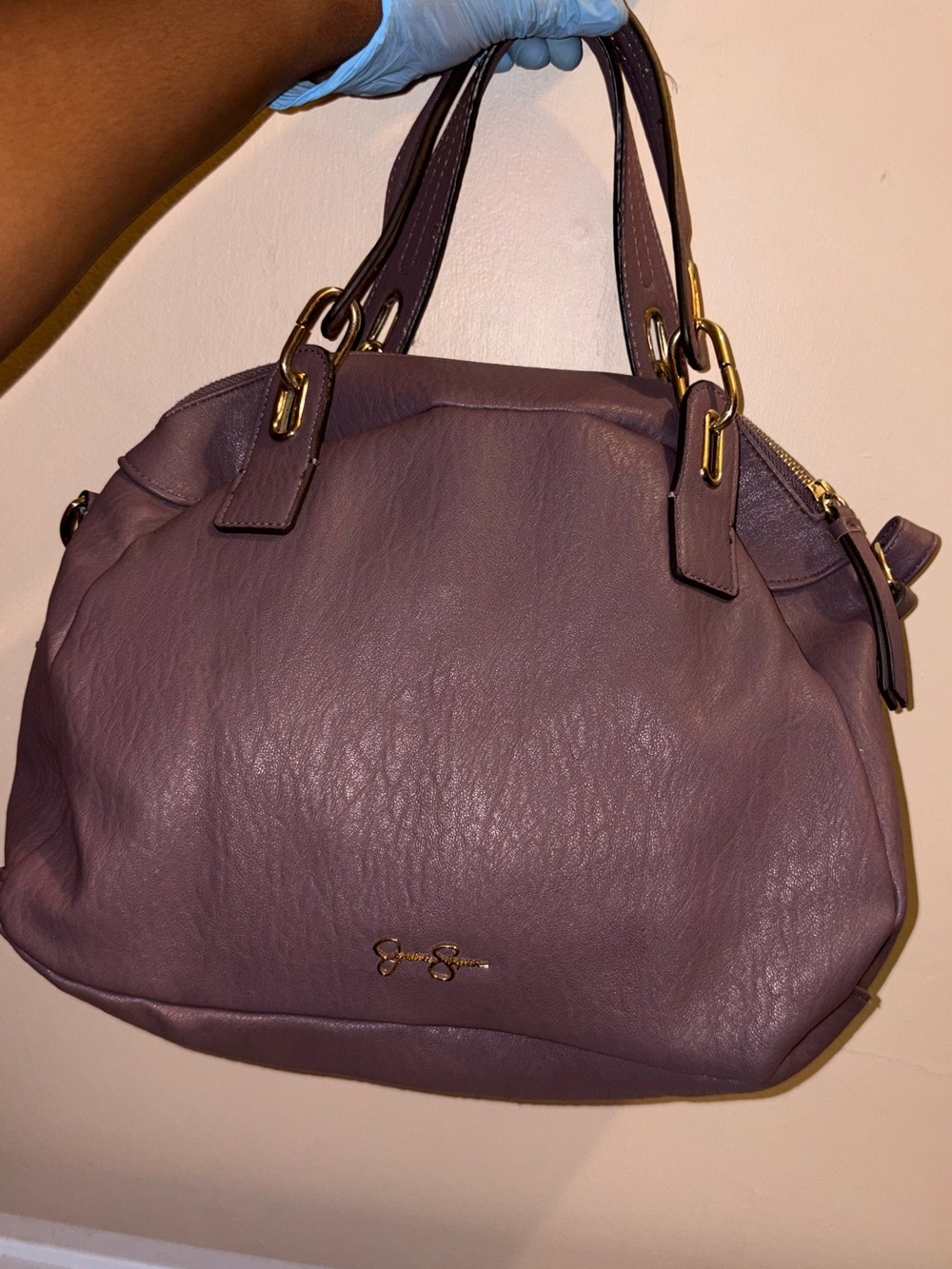 Jessica Simpson Mauve Leather Satchel with Gold Hardware